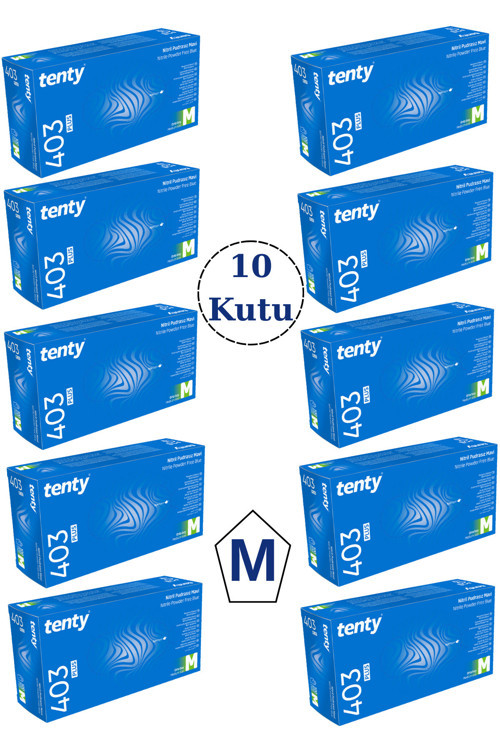 Mavi Pudrasız Nitril Eldiven M Beden 100'Lü 10 Kutu