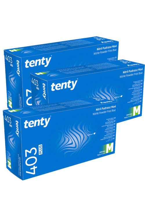 403 Medium (M) Nitril Pudrasız Mavi Hijyenik Eldiven 100'Lü 3 Paket