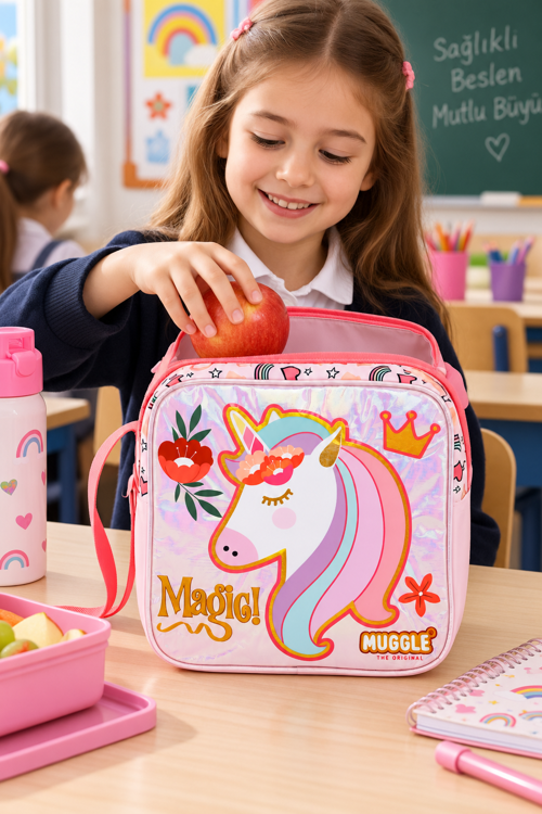 Unicorn Beslenme Çantası Çocuk Okul Yemek Çantası Günlük Kullanım Sweet and Sparkly 22x22x10 cm