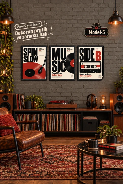 Statik Tutunma Özellikli Tablo - Poster Müzik (Model- 5)