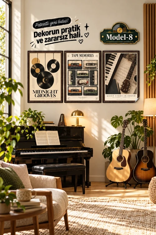 Statik Tutunma Özellikli Tablo - Poster Müzik (Model- 8)