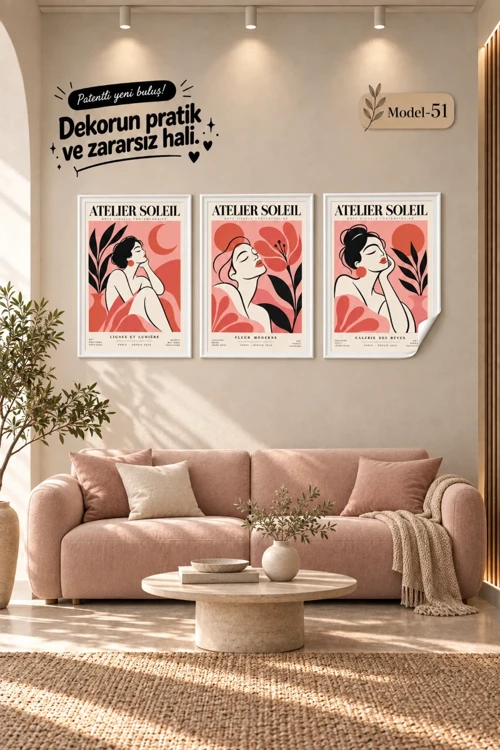 Statik Tutunma Özellikli Tablo - Poster Modern (Model- 51)