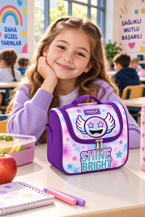 Shine Bright Termal Isı Yalıtımlı Beslenme Çantası Çocuk Okul Yemek Çantası Mor 24x22x14 cm