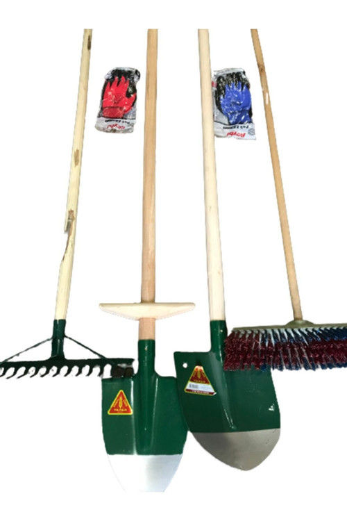 4'lü Set Saplı Bel Küreği Saplı Kürek Saplı Tırmık Ve Saplı Fırça Ve Eldiven