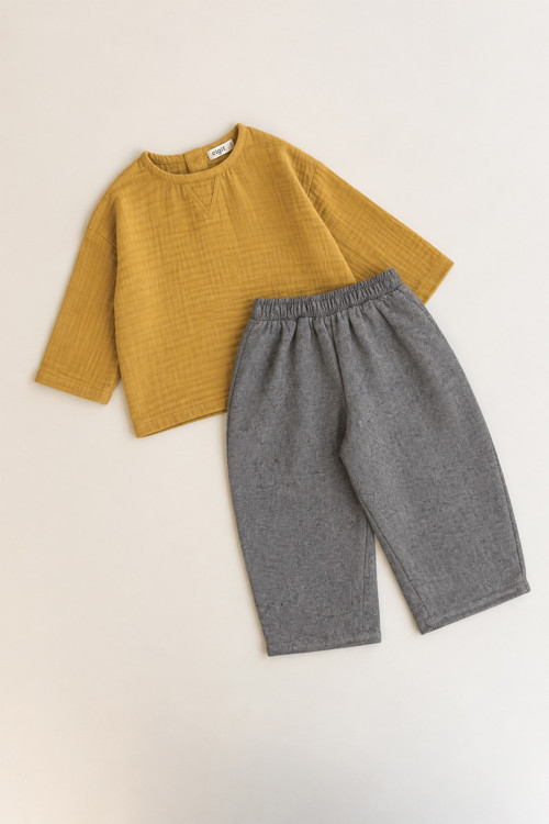 Müslin Sweatshirt Takım 2-8 Yaş Hardal Sarı