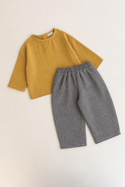 Müslin Sweatshirt Takım 2-8 Yaş Hardal Sarı