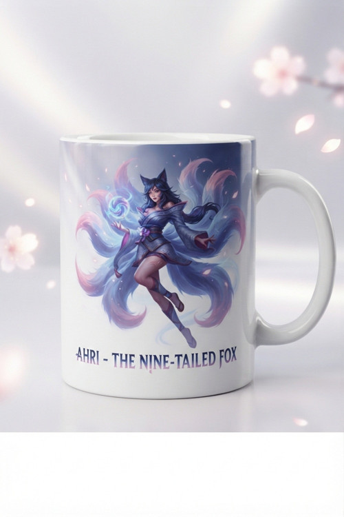 League of Legends Ahri Özel Tasarım Baskılı Beyaz Kupa Bardak - Koleksiyonluk Oyuncu Kupası