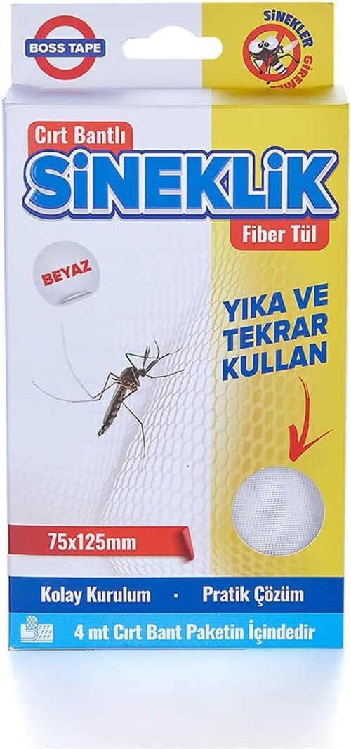 Cırt Cırtlı Tek Parça Pencere Sineklik Filesi 400 g, 75 cm x 125 cm, Beyaz