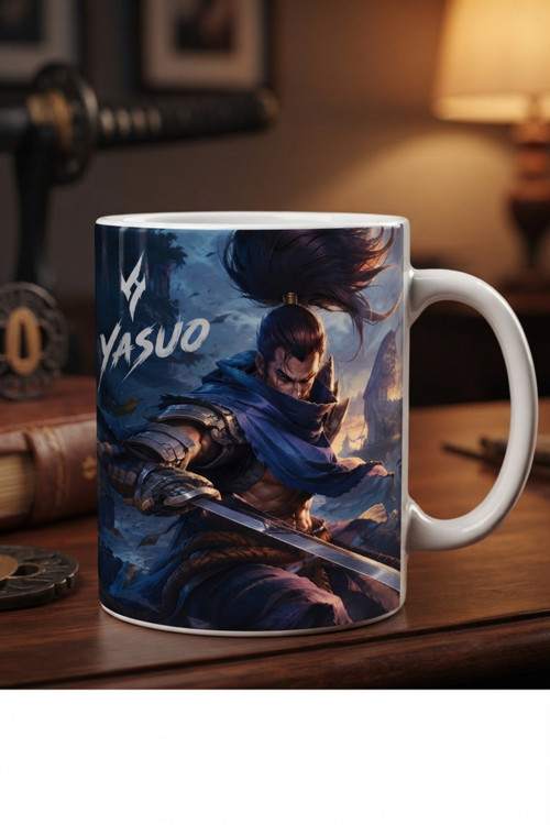 League of Legends Yasuo Özel Tasarım Baskılı Beyaz Kupa Bardak - Koleksiyonluk Oyuncu Kupası