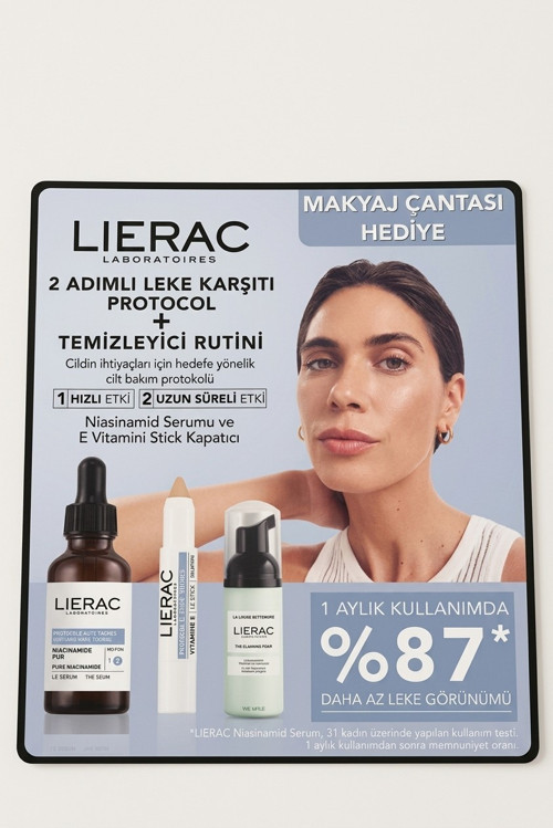 Leke Karşıtı Rutin Seti - Serum 30 ml + SPF50 Stick Koruyucu 2.7g + Temizleme Köpüğü + Hediyeli Makyaj Çantası