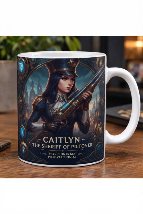 League of Legends Caitlyn Özel Tasarım Baskılı Beyaz Kupa Bardak - Koleksiyonluk Oyuncu Kupası