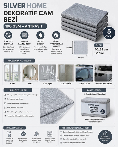190 Gsm 40x63 cm Dekoratif Cam Bezi-Antrasit x 5 Adet