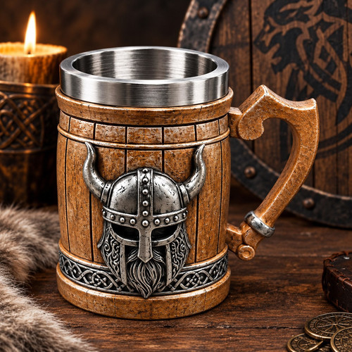 Viking Miğferi Figürlü 3D Kabartmalı Paslanmaz Çelik Kupa Bardak