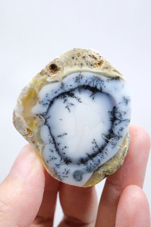 Halkalı Göz Desenli, Buz Mavisi ve Beyaz Dendritik Opal Örneği, 59 g