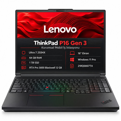ThinkPad P16 Gen 3 21RQ0007TX Ultra 7 255HX 64GB 1TB RTX Pro 3000 Blackwell 12 GB 16" Win 11 Pro