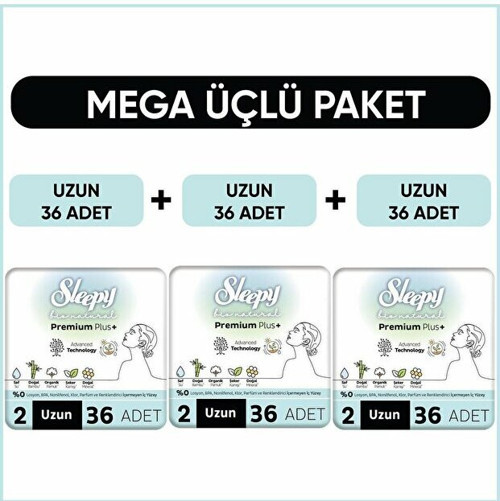 Bio Natural Premium Plus Hijyenik Ped Mega Paket Uzun 36 lı x 3 Adet