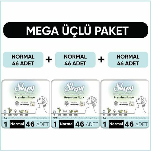 Bio Natural Premium Plus Hijyenik Ped Mega Paket Normal 46 lı x 3 Adet