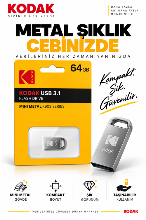 K903 64GB USB 3.1 Mini Metal Flash Bellek Kompakt Taşınabilir USB Bellek