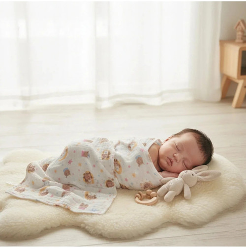 ELEGANCEHOME %100 Pamuk Müslin Bebek Battaniyesi (110x110 cm) – Yumuşak Dok