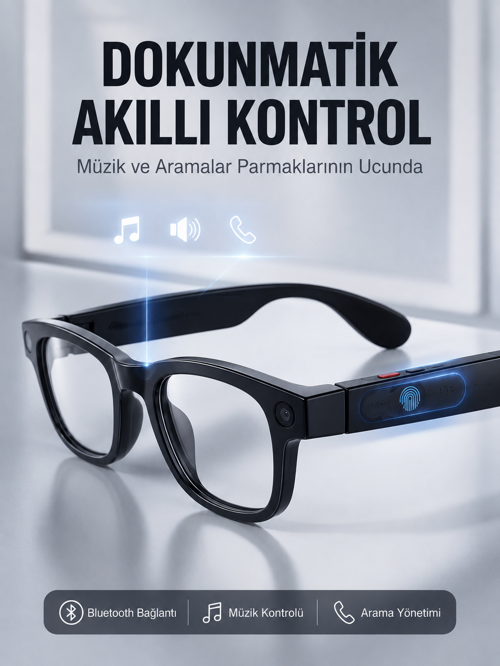 Siyah Akıllı Kamera Gözlüğü 8 MP Fotoğraf Video Çekimli AI Görüntü Tanıma Çoklu Dil Çeviri Bluetooth