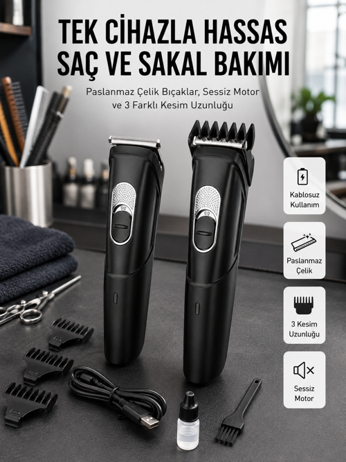 Lazer Epilasyon Öncesi Kısaltma Şarjlı Saç Sakal Tıraş Makinesi Ense Kesme Makinesi