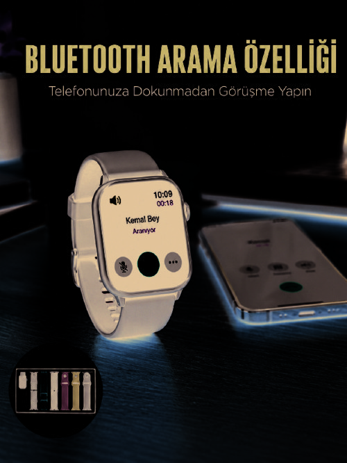 Akıllı Saat 7 Kordonlu Bluetooth Aramalı Nabız ve Dokunmatik Akıllı Saat