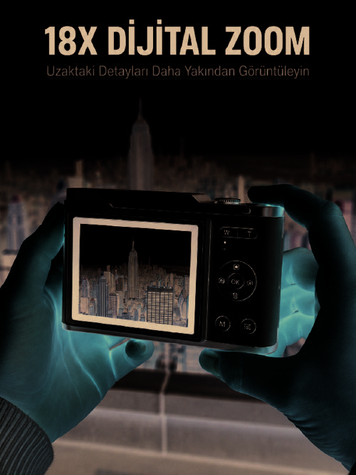 Kompakt Dijital Fotoğraf Makinesi Beyaz 18X Dijital Zoom Destekli