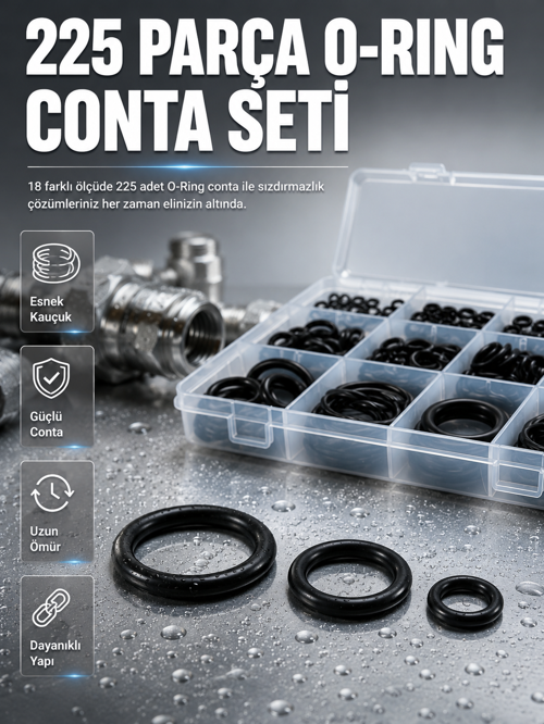 Organizer Kutulu O-Ring Conta Seti 225 Parça | Dayanıklı Kauçuk Sızdırmazlık Contaları