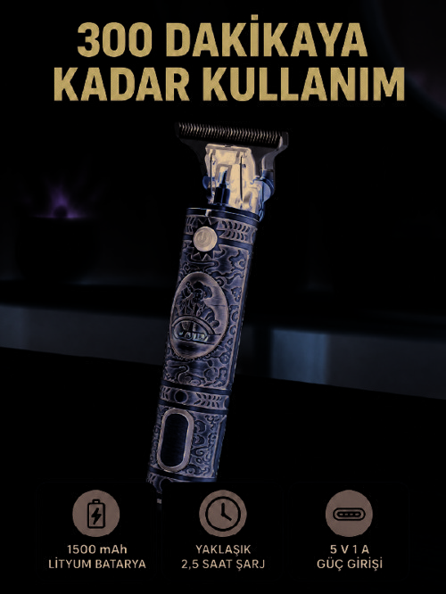 Kablosuz Saç Sakal Kesme Makinesi T Tipi Metal Bıçaklı 3 Kademeli Taraklı