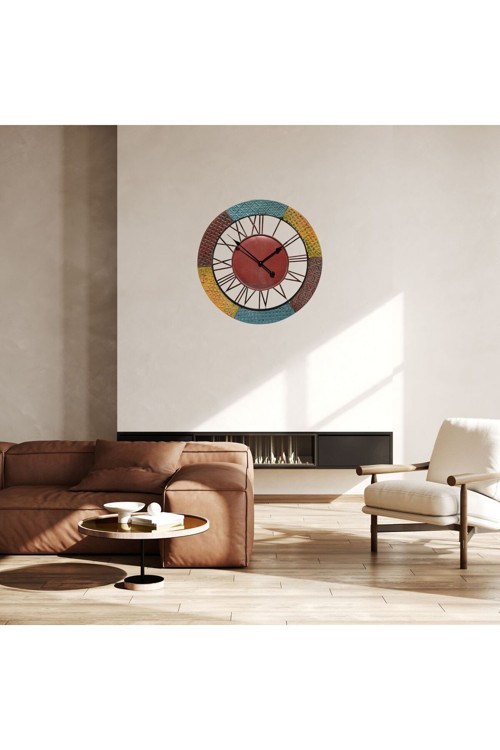 Bohem 68 cm Etnik Desenli Metal Duvar Saati
