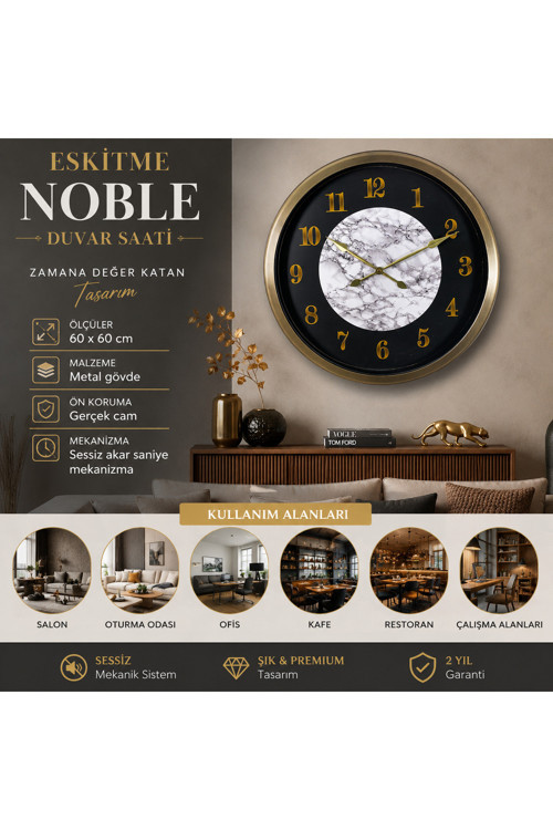 Eskitme Noble 60 x 60 cm Metal Duvar Saati