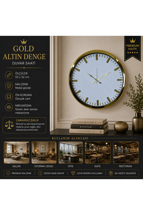 Gold Altın Denge 52 x 52 cm Duvar Saati