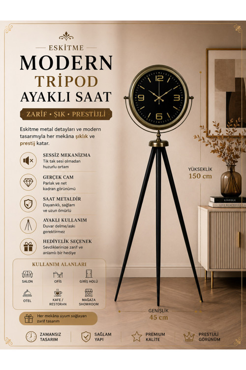 Zamanın Asaleti Eskitme Tripod Ayaklı Saat