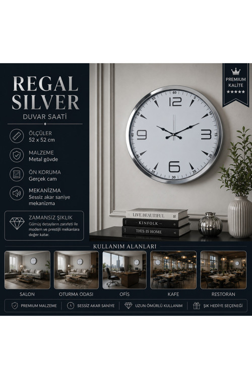Regal Silver 52 x 52 cm Duvar Saati