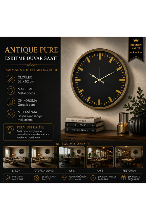 Antique Pure Eskitme 52 x 52 cm Duvar Saati