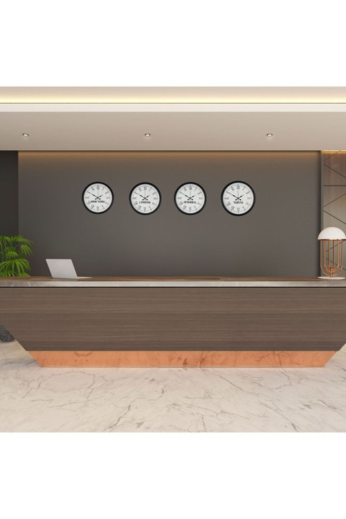 36 cm 4’lü Dünya Saatleri Siyah Roma Rakamlı – Otel ve Resepsiyon Saati