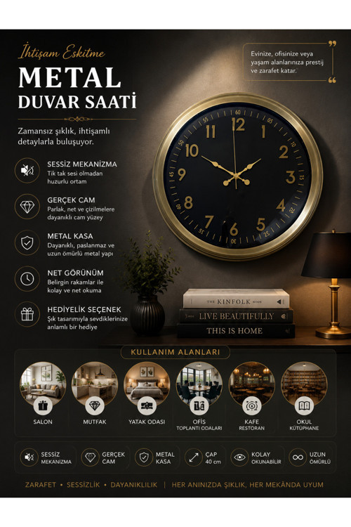 İhtişam Eskitme 40 cm Metal Duvar Saati