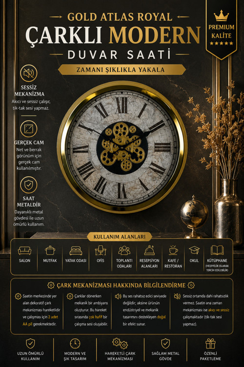 Gold Atlas Royale 60 cm Çarklı Duvar Saati