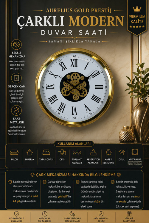 Aurelius Gold 60 cm Çarklı Duvar Saati (C-6054G)