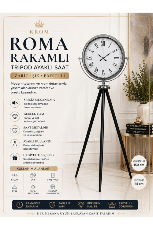 Krom Asalet Tripod Ayaklı Saat