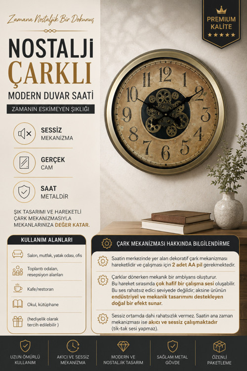 Nostalgia 60 cm Çarklı Duvar Saati