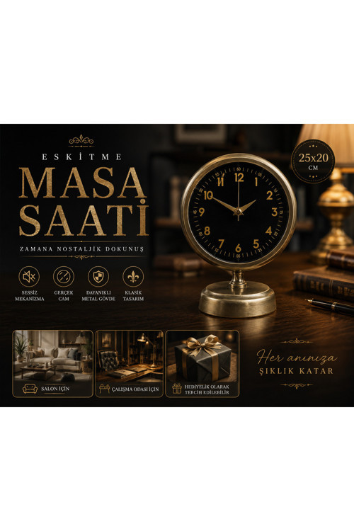 Vintage Craft 25 x 20 Eskitme Metal Masa Saati