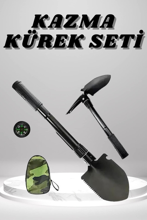 Kazma Kürek Seti Pusulalı Katlanır Portatif Kazma Kürek Seti Çok Fonksiyonlu Katlanabilir CZKAZMAKÜR