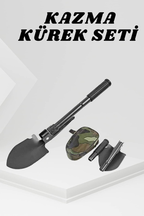 Katlanabilir Kamp Küreği Küçük Kazma Kürek Seti Pusulalı CZKAZMAKÜREKSETİ2