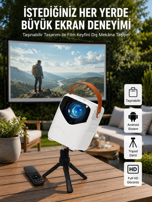 HD Ayaklı Portatif Projeksiyon Cihazı Android İşlemcili Sinema Projektörü UCZZZPROJEKSİYONNNN1-1