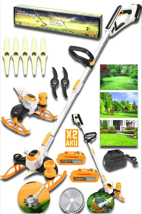 Alman 999Vf 30Ah Bakır Sargı Dijital Gösterge Çift Akülü Kenar Ot Çalı Çim Biçme Tırpan Makinesi