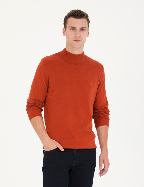 Kiremit Slim Fit Yarım Balıkçı Yaka Basic Triko Kazak 50276161-VR031