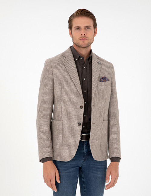 Açık Kahverengi Yün Karışımlı Slim Fit Ceket 50292127-VR002