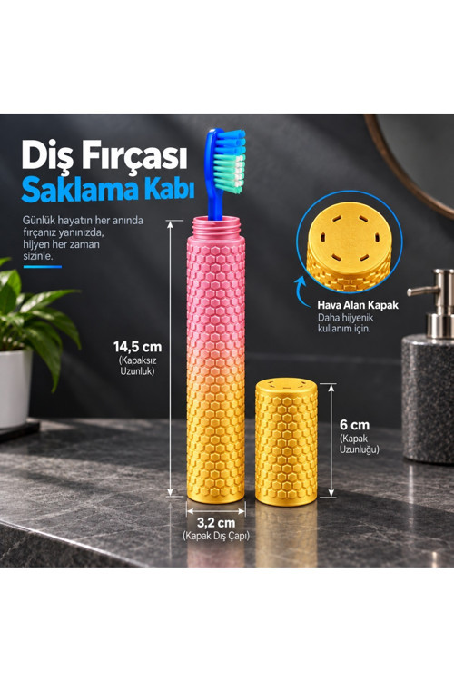 Taşınabilir Seyahat Tipi Geçmeli Kapak Diş Fırçası Saklama Kabı - Hijyenik Koruma Kutusu - Rainbow