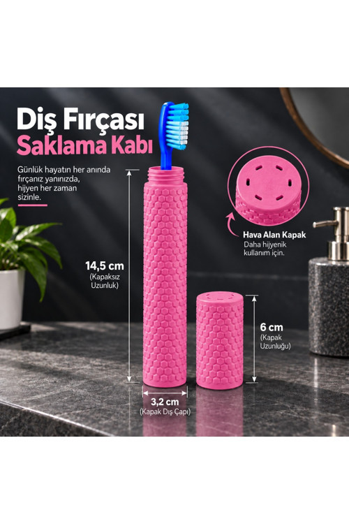 Taşınabilir Seyahat Tipi Geçmeli Kapak Diş Fırçası Saklama Kabı - Hijyenik Koruma Kutusu - Pembe